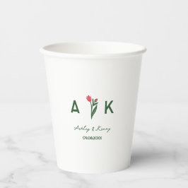 Vasos De Papel Boda de Monograma de Flor Silvestre de Arte Popula