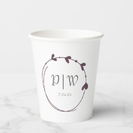 Vasos De Papel Boda de monograma de hueso cardíaco simple de plan