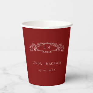 Vasos De Papel Boda de monograma del escudo botánico de Borgoña