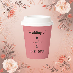 Vasos De Papel Boda de monograma mínimo de albaricoque elegante