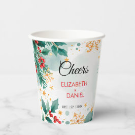 Vasos De Papel Boda de Navidad en acuarela con acebo