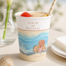 Vasos De Papel Boda de Olas del Océano Azul Romántico y Conchas M