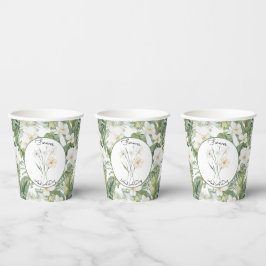 Vasos De Papel Boda de Orquídeas Blancas Hojas Verdes Tropicales