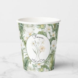 Vasos De Papel Boda de Orquídeas Blancas Hojas Verdes Tropicales