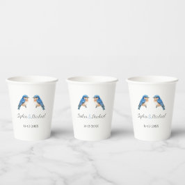 Vasos De Papel Boda de pájaros de amor azules