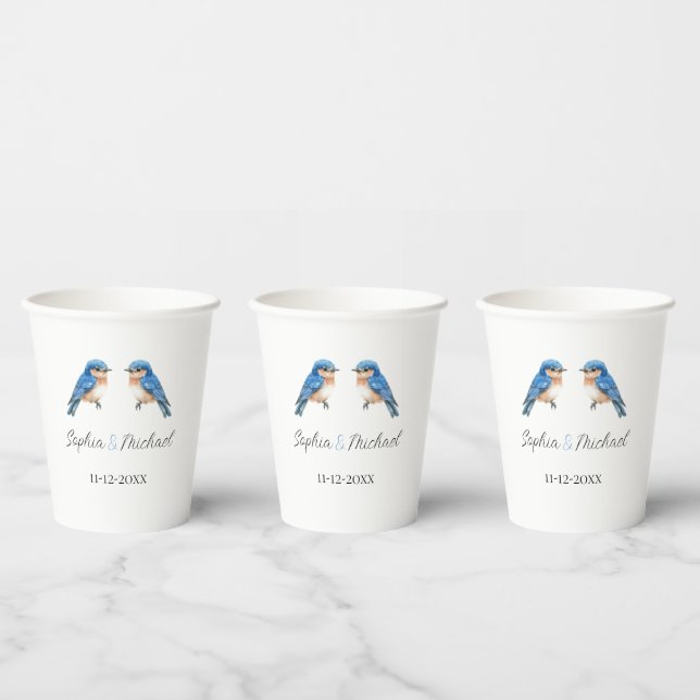 Vasos De Papel Boda de pájaros de amor azules (Multi)