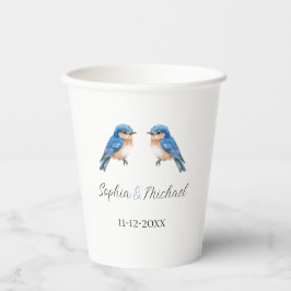 Vasos De Papel Boda de pájaros de amor azules