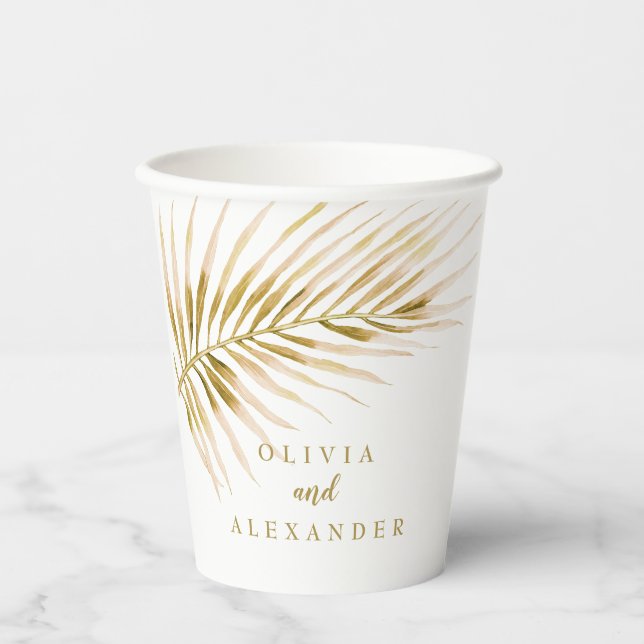 Vasos De Papel Boda de Palma Dorada Tropical (Anverso)