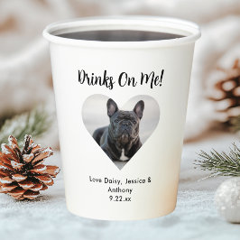 Vasos De Papel Boda de Perro con Foto de Corazón Personalizada