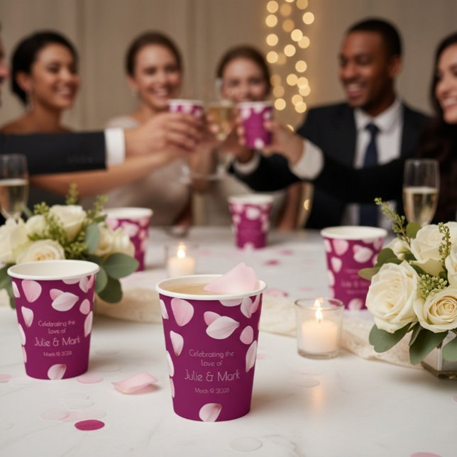 Vasos De Papel Boda de Pétalos Rosados Románticos (Subido por el creador)