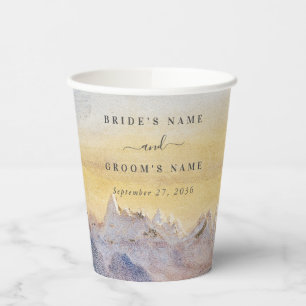 Vasos De Papel Boda de pino de las montañas azul acuarela