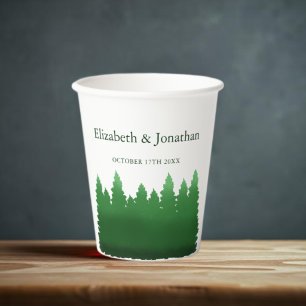 Vasos De Papel Boda de pino del bosque al acuarela