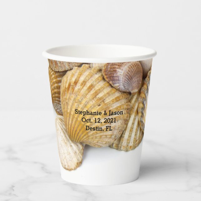 Vasos De Papel Boda de playa tropical con conchas marinas (Anverso)