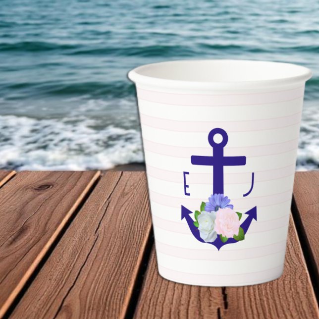 Vasos De Papel Boda de rayas florales náuticas (Subido por el creador)