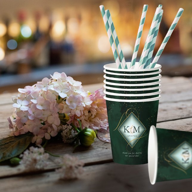 Vasos De Papel Boda de resumen de oro de líneas finas V2 Emerald  (Subido por el creador)