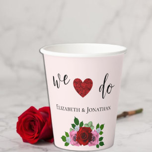 Vasos De Papel Boda de Rosas Rojas y Rosadas