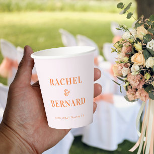 Vasos De Papel Boda de tipografía de ápricot rosa y Naranja