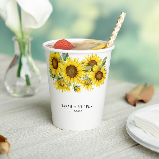 Vasos De Papel Boda de verano elegante con girasoles (in situ)