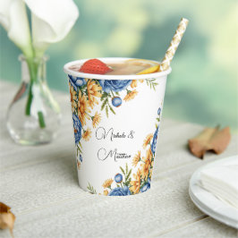 Vasos De Papel Boda del Arreglo de Peonía Azul y Daisies Amarillo