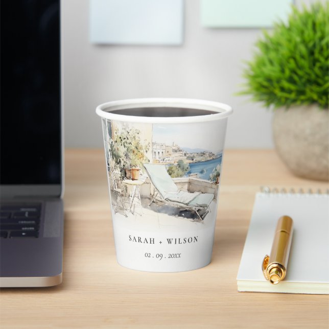 Vasos De Papel Boda del paisaje acuático de Curfu Grecia (in situ)