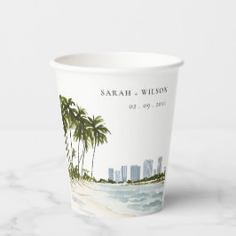Vasos De Papel Boda del paisaje de la palma acuarela de Miami Flo