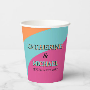 Vasos De Papel Boda divertido Groovy Fuchsia de Retro 70