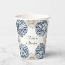 Vasos De Papel Boda Dusty Blue & White Peony