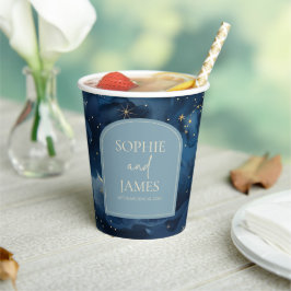 Vasos De Papel Boda Elegante Cielo Estrellado Azul Dorado