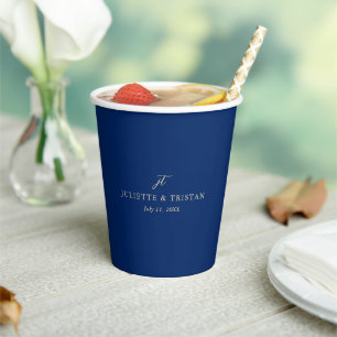 Vasos De Papel Boda elegante clásica de navy y crema