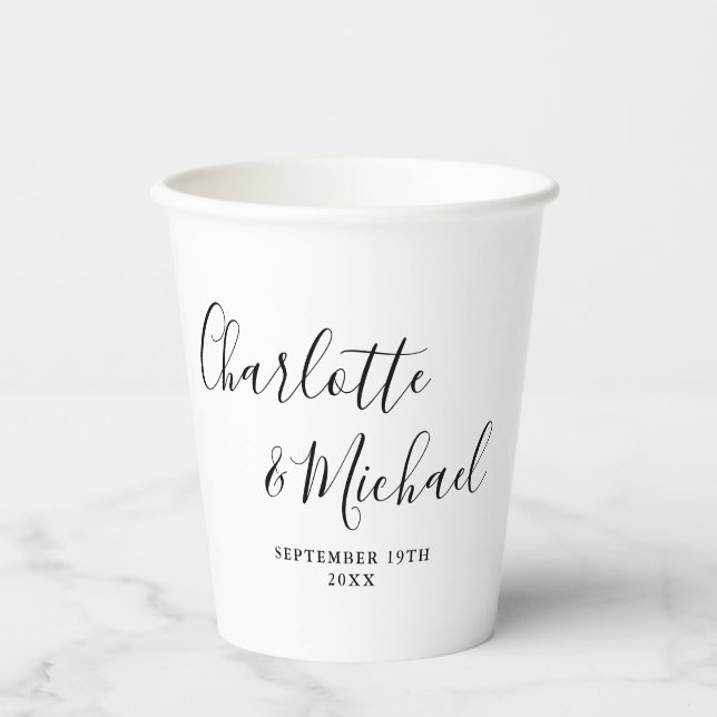 Vasos De Papel Boda elegante con firma en negro y blanco (Anverso)