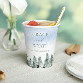 Vasos De Papel Boda Elegante de Invierno con Pinos Verdes Nevados