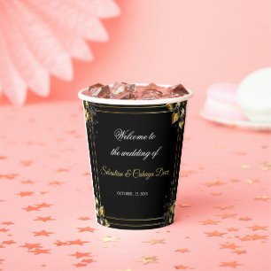 Vasos De Papel Boda elegante de verano en negro y dorado