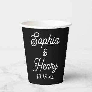 Vasos De Papel Boda Elegante Script Typography Black White