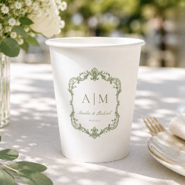 Vasos De Papel  Boda Elegante Vintage Monograma 