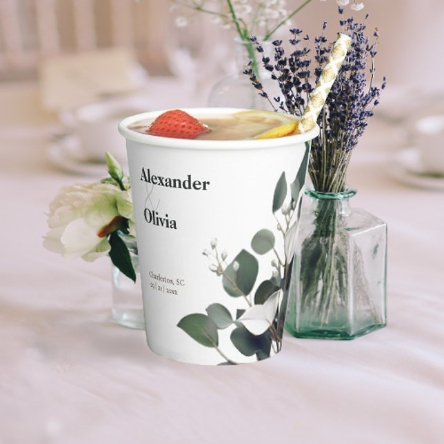 Vasos De Papel Boda Eucalyptus Moderno (Modern Eucalyptus Wedding Paper Cups)