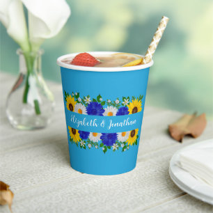 Vasos De Papel Boda floral azul cielo de verano