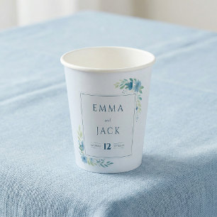 Vasos De Papel Boda floral azul elegante