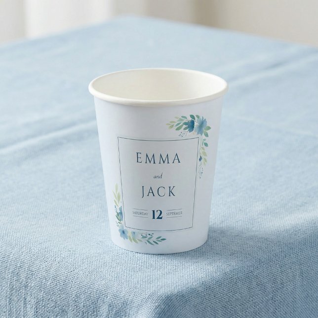 Vasos De Papel Boda floral azul elegante (Elegant blue floral wedding paper cups)