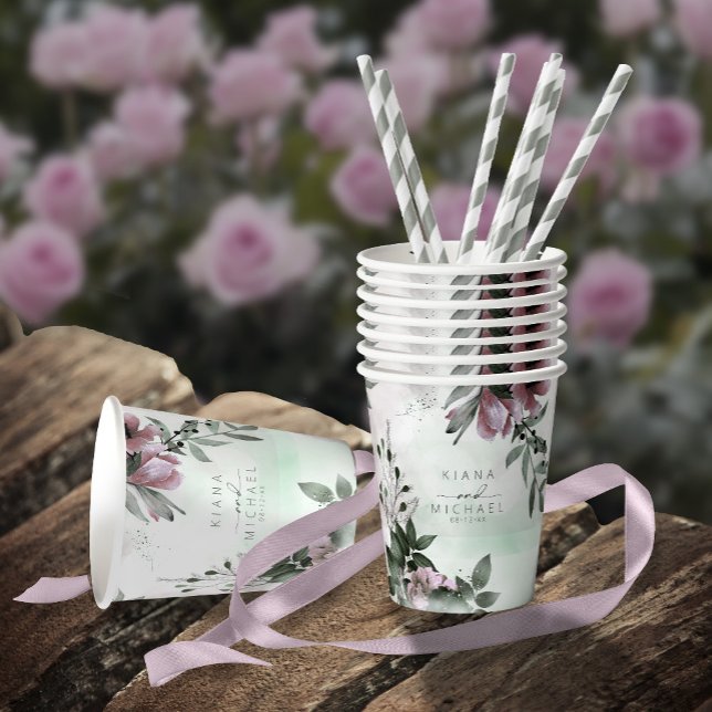 Vasos De Papel Boda floral caligrafía Mauve ID771 (Subido por el creador)