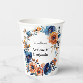 Vasos De Papel Boda floral de color azul y Naranja