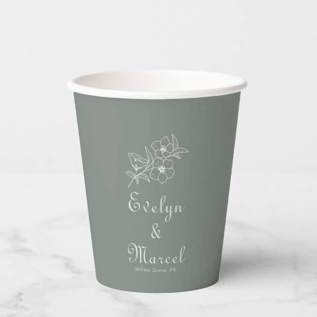 Vasos De Papel Boda floral de destino verde Boho (Anverso)