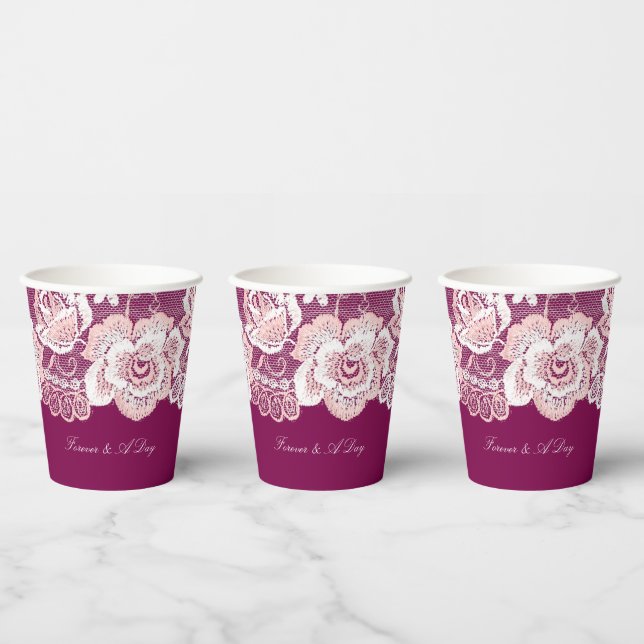 Vasos De Papel Boda floral de encaje rosa romántico (Multi)
