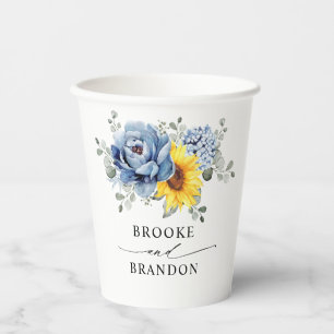 Vasos De Papel Boda floral de pijama azul turquesa de girasol