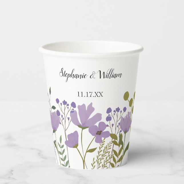 Vasos De Papel Boda floral Dusty Purple Spring Personalizado (Anverso)