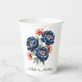Vasos De Papel Boda floral elegante de azul y naranja quemada