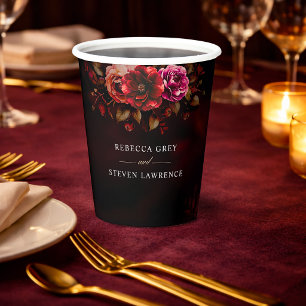 Vasos De Papel Boda floral elegante roja negra y temperamental 