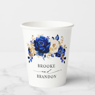 Vasos De Papel Boda floral metálico Royal Blue Yellow Gold