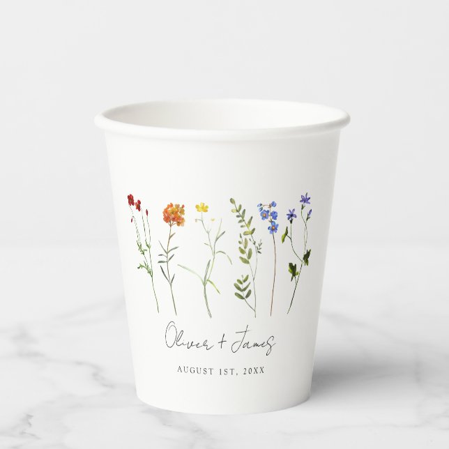 Vasos De Papel Boda floral minimo del Orgullo Gay LGBTQ (Anverso)