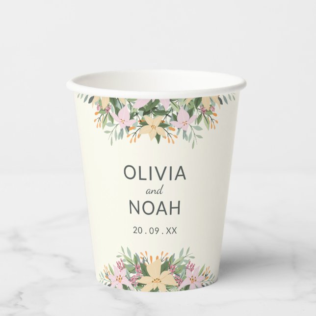 Vasos De Papel Boda floral romántica (Anverso)