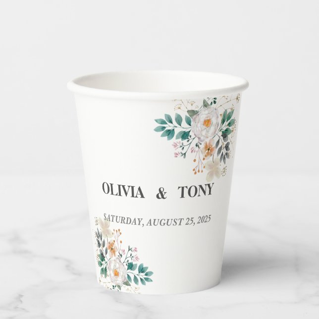 Vasos De Papel Boda floral romántico simple (Anverso)